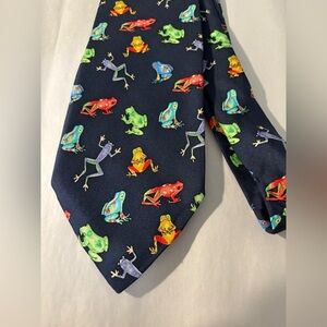 Frog Tie. 100% Silk Navy Blue tie with novelty frog print. SKU8